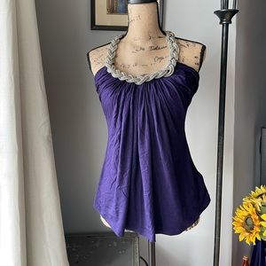 Twenty One Silver Beaded Black Tank Top Halter Tee Shirt Blouse Women's XS